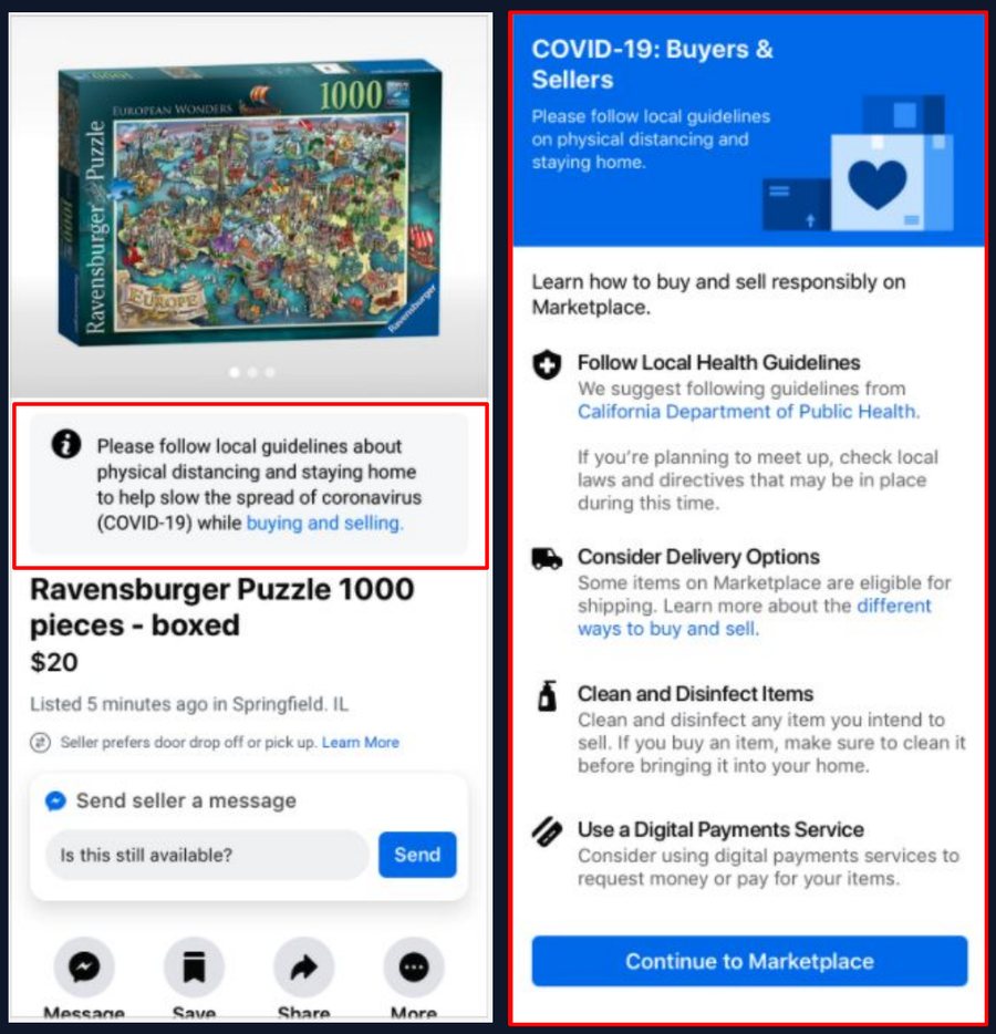 Product detail page with a quick promotion and the COVID educational page, outlined in red